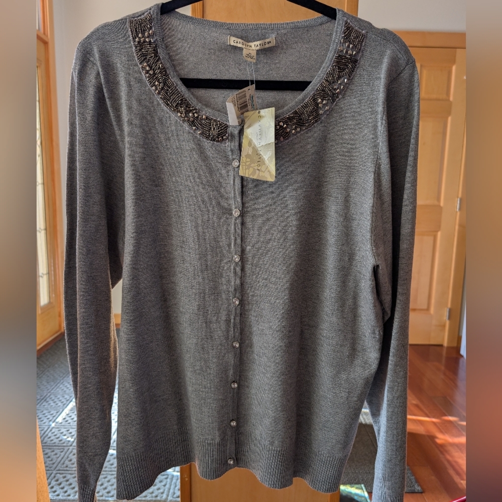 Carolyn Taylor Gray Beaded Sweater